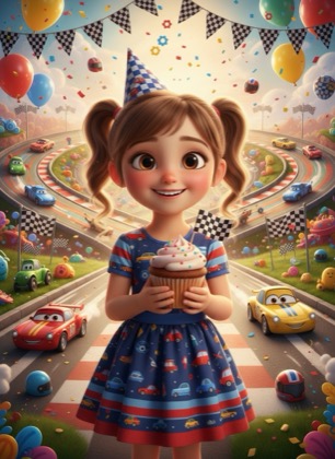 Шаблон приглашения на день рождения девочки — Машинки, 3–6 лет