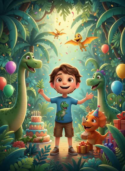 Шаблон приглашения на день рождения мальчика — Динозавры, 3–6 лет