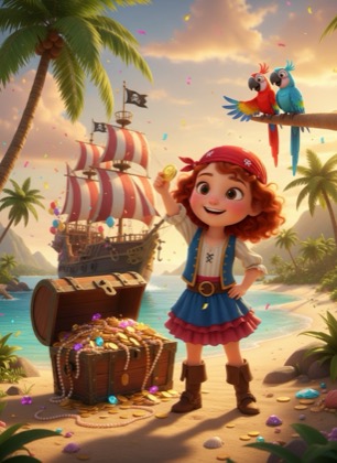 Шаблон приглашения на день рождения девочки — Пираты, 3–6 лет