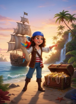 Шаблон приглашения на день рождения девочки — Пираты, 7–12 лет