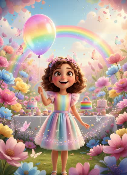 Шаблон приглашения на день рождения девочки — Радуга, 7–12 лет
