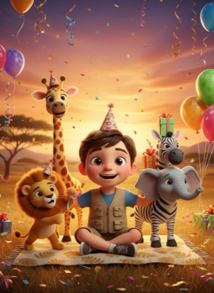 Шаблон приглашения на день рождения мальчика — Сафари, 3–6 лет