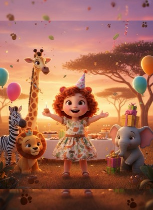 Шаблон приглашения на день рождения девочки — Сафари, 3–6 лет