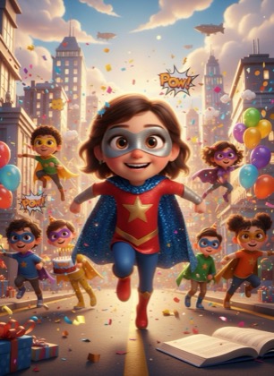 Шаблон приглашения на день рождения девочки — Супергерои, 3–6 лет