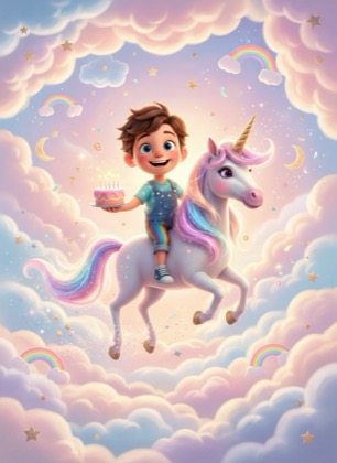 Шаблон приглашения на день рождения мальчика — Единорог, 3–6 лет