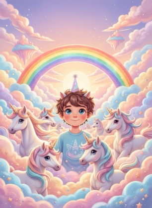 Шаблон приглашения на день рождения мальчика — Единорог, 7–12 лет